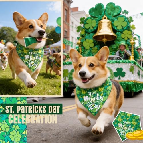 Dog Bandana for St. Patricks Day 2-in-1 Reversible - One Lucky Dog & 4-Leaf Clover Design, Pet Scarf with Snap Button Cute Lucky Holiday Costumes, Small & Medium Breeds (5-30lbs) - Image 3