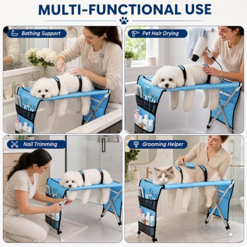 Dog Grooming Hammock for Small Pets with Stand, Dog Shower Hammock - Image 2