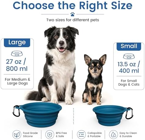 OHMO Collapsible Dog Bowls for Pet Travel, 12oz, 2pcs, Dark&Light Blue - Image 2