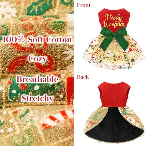 Dog Christmas Outfit Cute Dog Christmas Dress with Bowknot Tulle Puppy Clothes for Small Medium Dogs Cats Boys Girls Pet Costume - Image 5