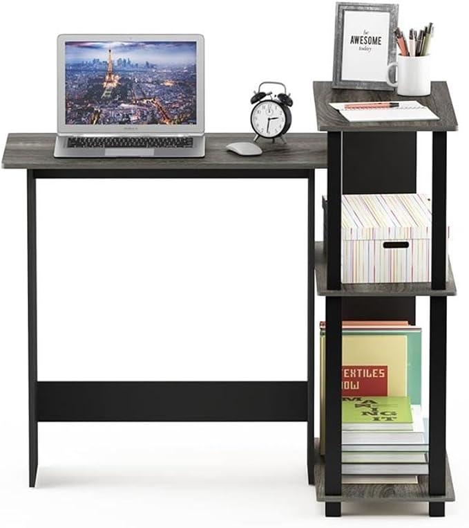 Furinno Abbott Corner Computer Desk with Bookshelf, French Oak Grey/Black - Image 6
