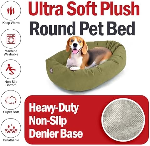 Majestic Pet Suede Shredded Memory Foam Mix Calming Dog Bed Washable - Cozy Soft Round Dog Bed with Spine for Head Support - Fluffy Donut Dog Bed, 32 Inch, Sage - Image 6