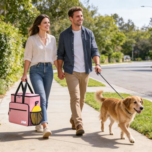 5 Set Dog Travel Bag for Supplies, Dog Lovers, Large Pet Travel Kit Includes 2 Food Containers, 2 Collapsible Bowls, Pink - Image 7