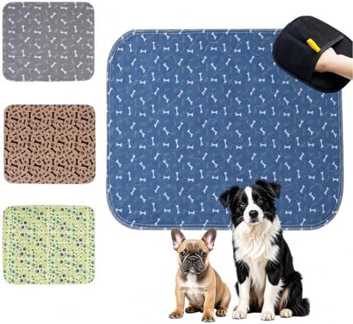Puppy Pads with Pheromones, Washable Pee Pads for Dogs Potty Training, Reusable Dog Mat with Pet Hair Removal Gloves for Playpen, Crate, Whelping Box (Blue,L) by MISS+LULY