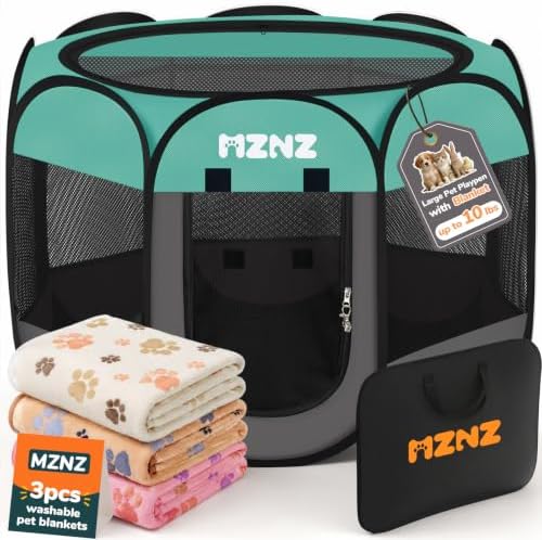 Dog Cat Small Animal Puppy Playpen Crate with 3 Blankets, Small, Blue by MZNZ