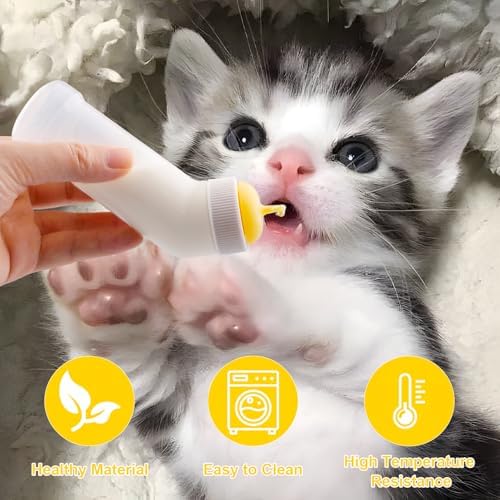 Pet Nursing Bottle for Newborn Animals,Kitten Bottle Feeding Kit Silicone Nipple for Kittens Puppys Rabbits Squirrel (Yellow, Small) - Image 3