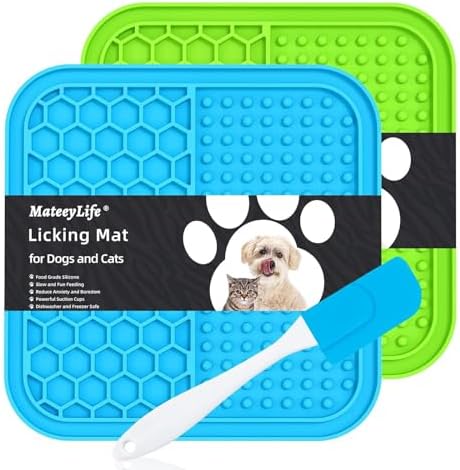 MateeyLife 2PCS Small Lick Mat for Dogs and Cats, Licking Mats for Dog Anxiety Relief, Cat Peanut Butter Lick Pad for Boredom Reducer, Dog Treat Mat Perfect for Bathing Grooming Blue&Green by MateeyLife