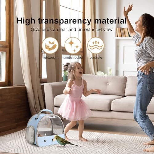 Bird Carrier, Portable Small Bird Parrot Parakeet Carrier with Standing Perch and Soft Mat, Side Access Window Collapsible (Blue, Clear Windows) - Image 5