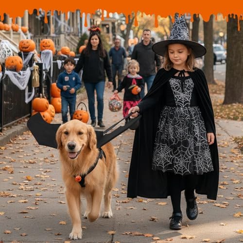 Dog Halloween Costumes for Large Dogs, Dog Bat Wings with Pumpkin Bell Pet Halloween Cosplay Party Dress Up (Large) - Image 6