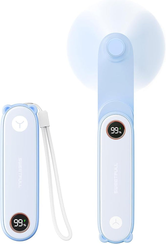 SWEETFULL Portable Handheld Mini Fan with LED Display, 3-in-1 Personal Foldable USB Rechargeable Hand Held Fan & Flashlight for Travel, Lash Eyelash, Cute Small Pocket for Women, Girls by SWEETFULL