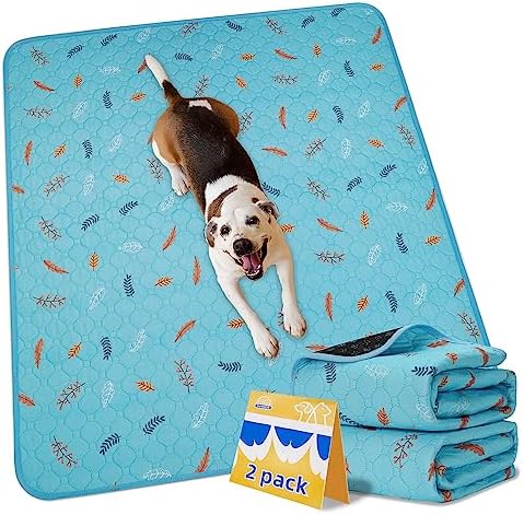 Sunheir Washable Pee Pads for Dogs 2-Pack Reusable Puppy Pads Pet Training Pads, Waterproof Dog Pee Pads for Crate, Whelping Pad, Non-Slip Protects Against Urine Leakage (Leaves - Sky Blue, 24x36) by SUNHEIR