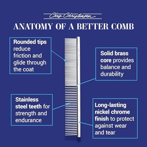 Chris Christensen 5in Face and Feet Fine/Coarse Butter Comb, Groom Like a Professional, Rounded Corners Prevent Friction and Breakage, Solid Brass Spin with Steel Teeth, Chrome Finish - Image 6