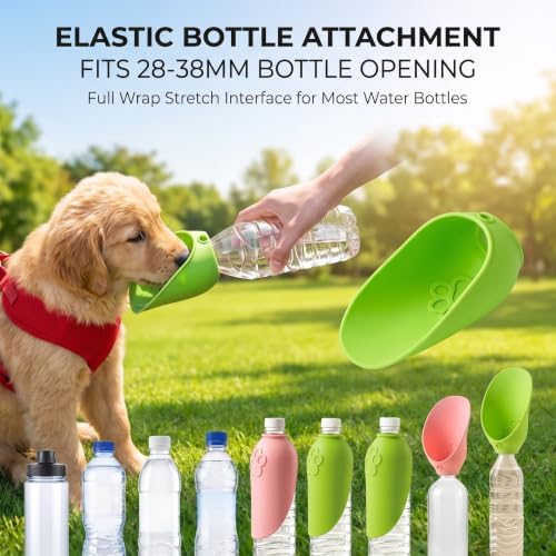 2 Pack Silicone Dog Water Bottle Attachment, Portable Slip-On Pet Water Bowl, Fits Standard Water Bottles for Walking Hiking Travel, Pink & Green - Image 3