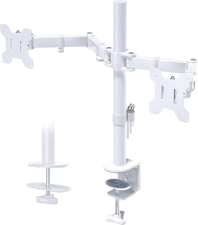 BONTEC Dual Monitor Desk Mount, 13-27 Inch, 22lbs, VESA 75x75/100x100,White | Full Motion Adjustable Stand, Heavy Duty Arms, C Clamp and Grommet Base, Cable Management for Flexible Screen Positioning by BONTEC