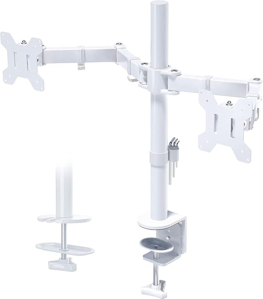 BONTEC Dual Monitor Desk Mount, 13-27 Inch, 22lbs, VESA 75x75/100x100,White | Full Motion Adjustable Stand, Heavy Duty Arms, C Clamp and Grommet Base, Cable Management for Flexible Screen Positioning by BONTEC