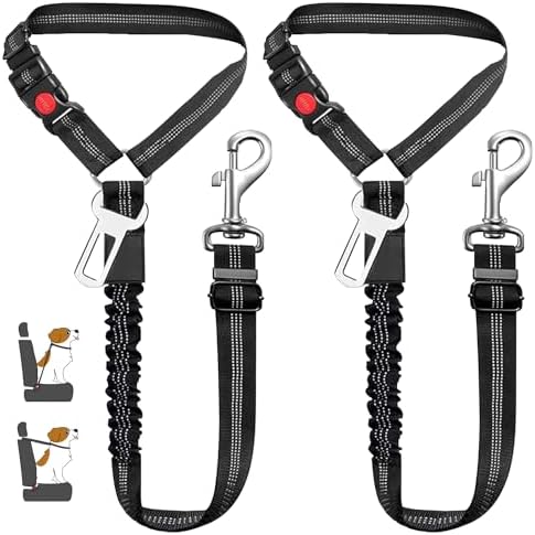Vehicle Harnesses, 2 in1 Dog Belts for Cars, 2 Pack Pet Harnesses Headrest Restraint Clip Adjustable Dog Car Harness Belt with Anti-Shock Elastic Bungee Buffer for All Vehicles (Black) by DVEDO