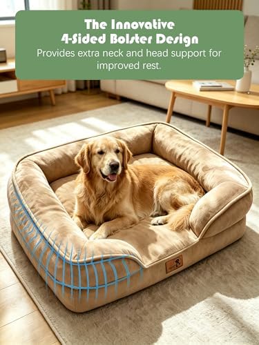 Spotted Play Orthopedic Dog Bed with Sides - Sofa Beds for Extra Large Dogs, Supportive Foam Pet Couch Bed with Washable Removable Cover, Waterproof Lining and Non-Slip Bottom, Brown - XL - Image 5