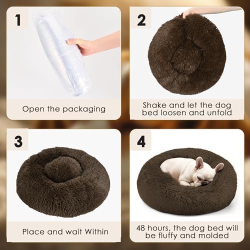 28in Large Dog Bed, Calming Donut Bed for Puppy and Kitten (Coffee) - Image 6
