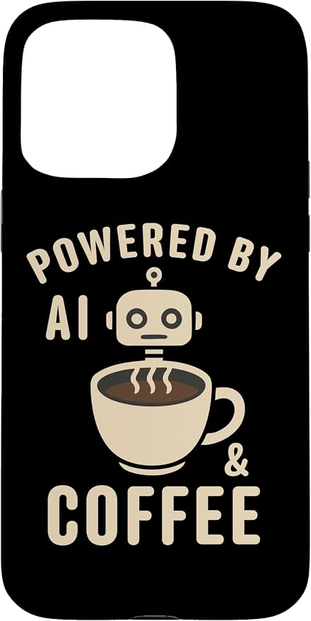 Powered by AI and Coffee Robot Case for iPhone 15 Pro Max by Unknown