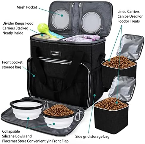 BAGLHER Dog Travel Bag, Pet Travel Bag (ALL Pet Travel Supplies), With 2 Pet Food Containers and 2 Collapsible Silicone Bowls; Essential Kits for Travel Black - Image 5