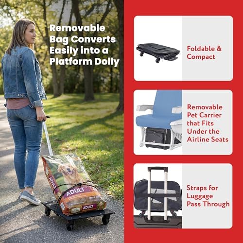 dbest products Pet Smart Cart, Medium, Black, Rolling Carrier with wheels soft sided collapsible Folding Travel Bag, Dog Cat Airline Approved Tote Luggage backpack - Image 3