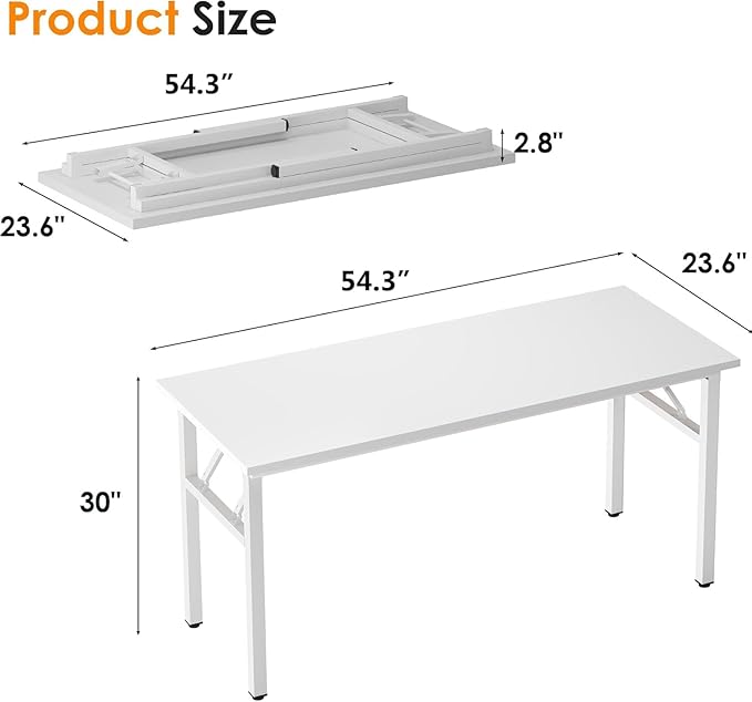 Need Office Computer Desk 54.3 Inch Sturdy Folding Laptop Table White | White Frame Writing Gaming Work Table/Foldable Home Office Desk/Sewing Table, No Assembly Required - Image 3