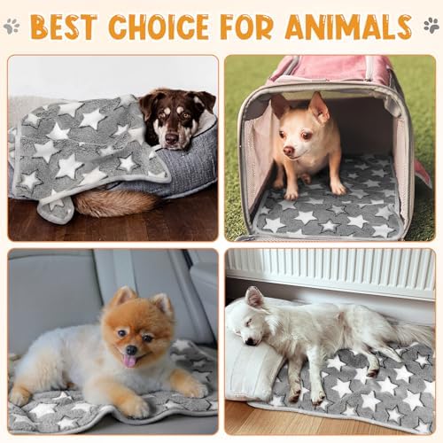 Tatuo 4 Pcs Fleece Dog Blankets for Puppy Cat, Gray, 30 x 20.5 in, Star - Image 4