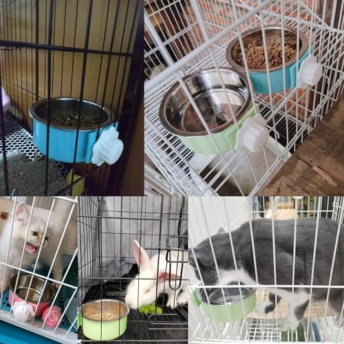 kathson Crate Dog Bowl, Removable Stainless Steel Hanging Pet Cage Bowl Food & Water Feeder Coop Cup for Cat, Puppy, Birds, Rats, Guinea Pigs (6 PCS, Size: M, 2×Blue,2×Green,2×Pink) (Pack of 2) - Image 6