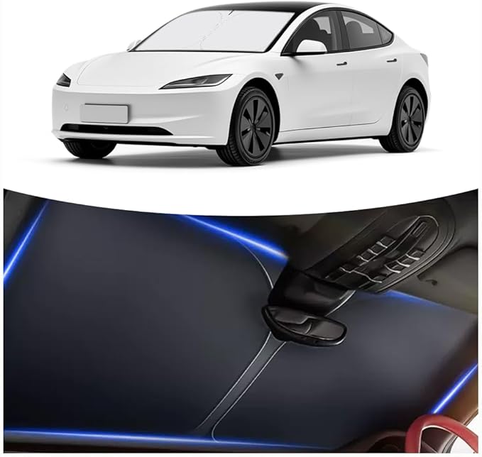 Car Windshield Sun Shade Compatible with Te/SLA 2017-2026 Model 3/Y,Oxford Cloth Sun Shade for Car Windshield with Foldable Design,Windshields Cover Suns Shades with Storage Bag by Aokdom