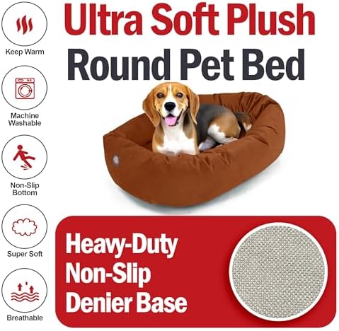 Majestic Pet Suede Shredded Memory Foam Mix Calming Dog Bed Washable - Cozy Soft Round Dog Bed with Spine for Head Support - Fluffy Donut Dog Bed, 32 Inch, Rust - Image 6
