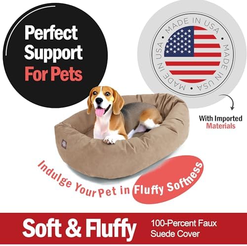Majestic Pet 32 Inch Suede Calming Dog Bed Washable – Cozy Soft Round Dog Bed with Spine Support for Dogs to Rest their Head - Fluffy Donut Dog Bed 32x23x7 (Inch) - Round Pet Bed Medium – Stone (2025) - Image 2