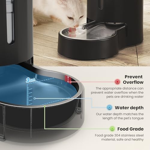 CZPET Automatic 4L Filter Dog and Cat Water Dispenser with Stainless Steel Bowl Gravity Waterer,Large Capacity and Drinking Area Noise-Free for Pets (Black) - Image 6