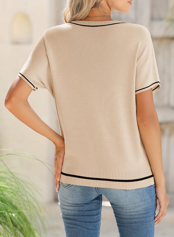 SHEWIN Womens Tops Trendy Short Sleeve Shirts Crewneck Lightweight Knit Sweater Top Business Casual Outfits - Image 3