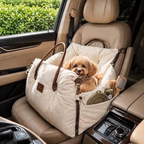 Pet Car Seat with Safety Tether, Carry Handles and Non-Slip Base,Offwhite by Unknown