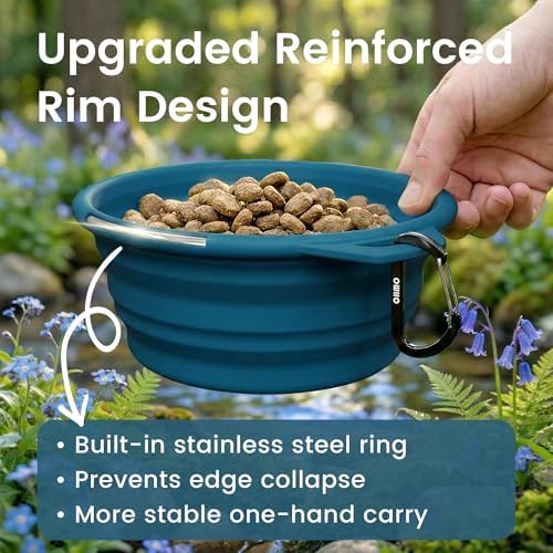 OHMO Large Collapsible Dog Bowls, Steel Rim, 27oz, 2pcs, Dark&Light Blue - Image 3