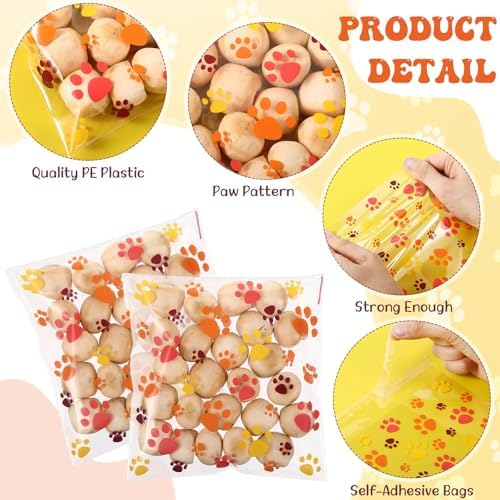 Pasimy 200 Pcs Dog Paw Treat Bags, Clear Self Adhesive Fall Color - Image 3