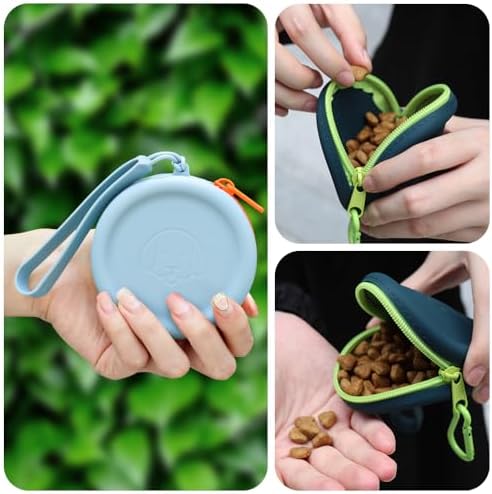 WALLFID Silicone Dog Treat Pouch, 2PCS Pet Walking Bag, Pocket Size, Easy to Clean, Odorless, Zipper Design, Moisture-proof, Portable Training Bag (Lake Blue & Green, 3.55 x 3.55 x 1.18 inches) - Image 5