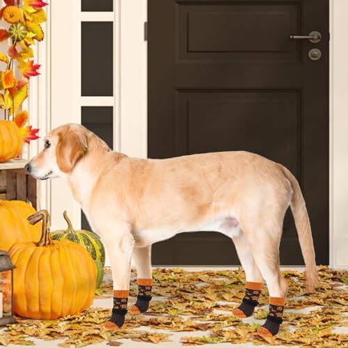 KOOLTAIL Fall Anti Slip Dog Socks for Hot/Cold Pavement to Prevent Licking Paws, Thanksgiving Dog Boots&Paw Protector with Grippers for Hardwood Floors, Traction Booties for Small Medium Large Dogs, M - Image 6