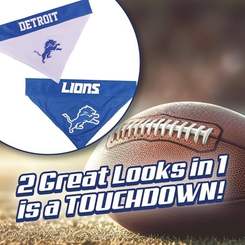 NFL DOG BANDANA - DETROIT LIONS REVERSIBLE PET BANDANA. 2 Sided Sports Bandana with a PREMIUM Embroidery TEAM LOGO, Small/Medium. - 2 Sizes & 32 NFL Teams available - Image 5