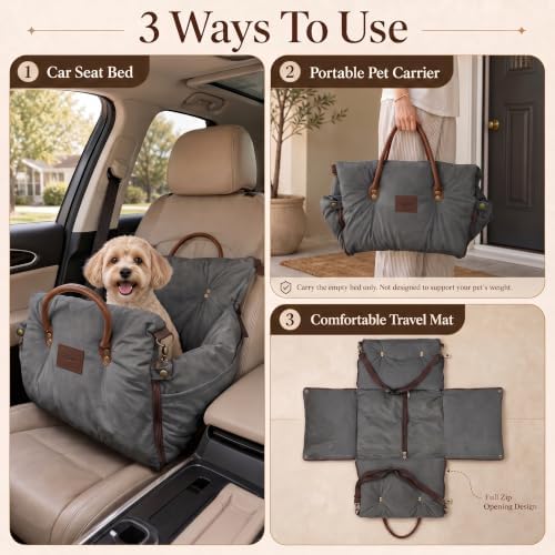 Pet Car Seat with Safety Tether, Carry Handles and Non-Slip Base, Darkgray - Image 5