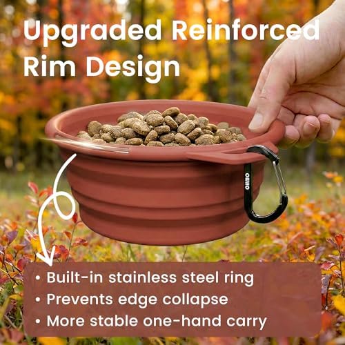 OHMO Large Collapsible Dog Bowls, Steel Rim, 27oz, 2pcs, Coral&Brick Red - Image 3