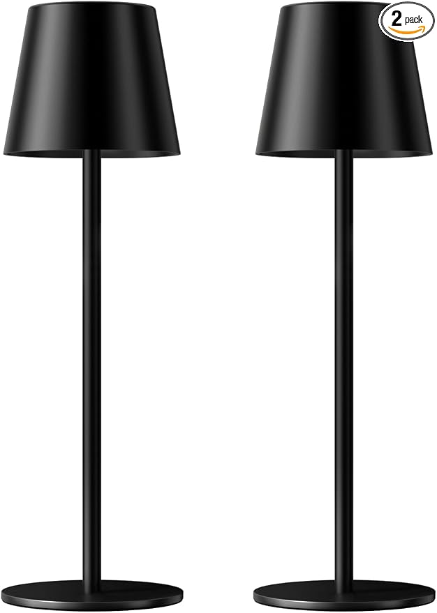 Kakanuo Cordless Table Lamp Rechargeable Black - KK 2 Pack 5000mAH Battery Operated Lamp for Counter, 3 Color Stepless Dimming Wireless Lamp for Dining Kitchen, Outdoor Patio, Touch Control by KakanuoLightings