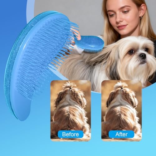 Small Dog Brush, Skin-friendly Soft Bristles (Glitter Blue) - Image 5