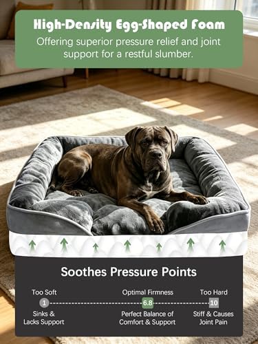 Spotted Play Orthopedic Dog Bed with Sides - Dog Sofa Beds for Extra Large Dogs, Supportive Foam Pet Couch Bed with Washable Removable Cover, Waterproof Lining and Non-Slip Bottom, Grey - XXL - Image 4