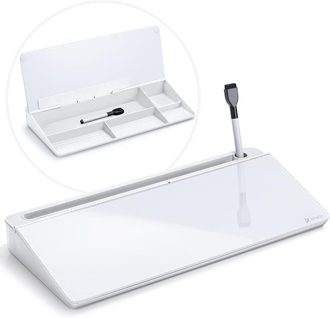 Varhomax Glass Desk Whiteboard with Storage, Desktop Organizer to-do List Memo Notepad Dry Erase White Board for Home Office and School Supplies (White) by Varhomax