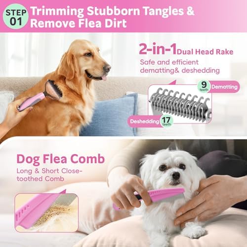 Dog Brush for Shedding 13pcs Bath Grooming Kit with Pet Nail Clipper and File - Dog Bath Brush Cat Grooming Supplies, Dematting Comb Bath Brush Shampoo Scrubber for Dogs and Cats - Image 3