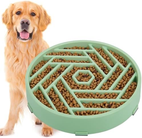 TOBYTO Slow Feeder Dog Bowls Large Medium Breed,Anti-Choking Slow Eating Dog Food Bowl,Non Slip Pet Slower Food Feeding Bowls Large Puzzle Slow Feeder Bloat Stop Maze Dog Dishes,Bean Green by TOBYTO