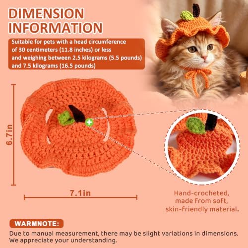 Orange Cat Hat, Cotton & Soft Cute Knitted Hats for Cats Birthday Party Spring Christmas Puppy Hat for Small Pets (Orange,M) - Image 2