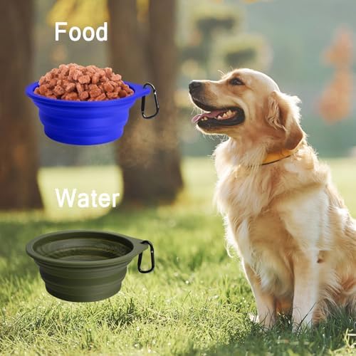 PetBonus 2-Pack Large Silicone Collapsible Dog Bowls, 34oz/1000ml BPA Free Portable Foldable Travel Bowl for Pet Cat, Food Water Feeding Dish for Camping with 2 Carabiners (Army Green, Blue) - Image 4