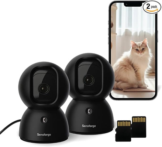 SensForge 2.5K Pan-Tilt Security Camera, 360° Dual-Band Wi-Fi Home Camera, Free AI Human & Pet Detection, 2-Day Cloud + 64GB SD Card Included, Two-Way Talk, No Subscription Required (2-Pack, Black) by SensForge